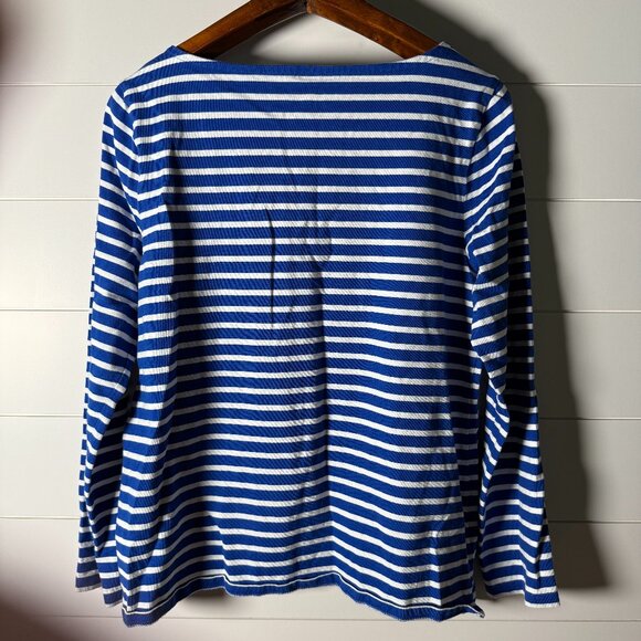 Talbots Royal Blue & White Stripe Shirt with Frenchies  Size Large - Picture 4 of 7